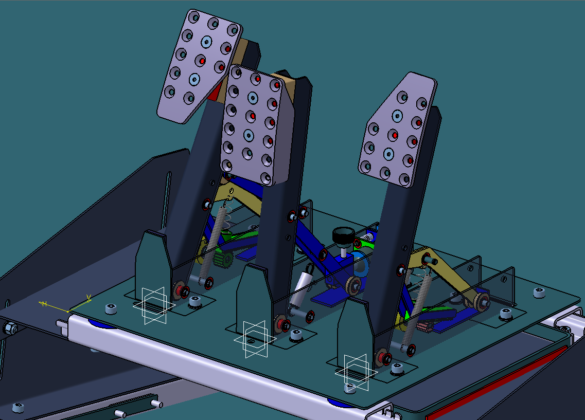 vue 'CAO' (abréviation de 'Conception Assistée par Ordinateur') du projet 'pédalier sim-racing' vu de face
