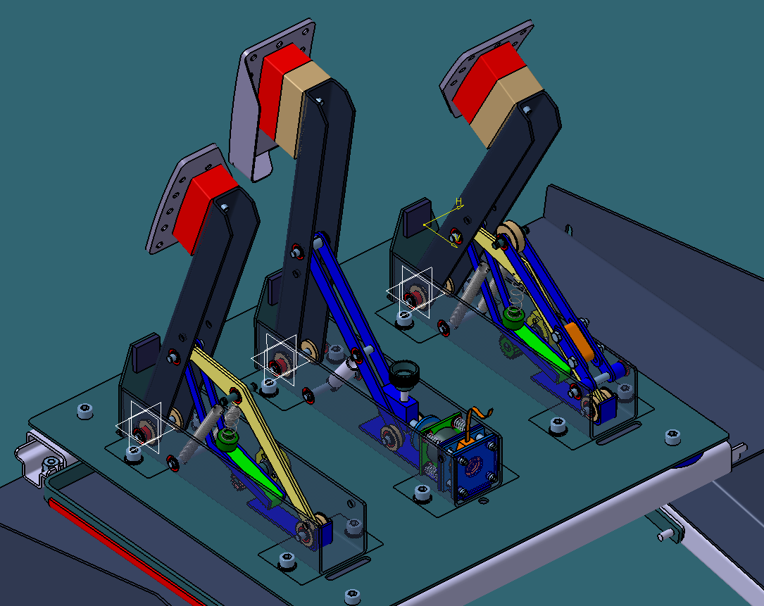 vue 'CAO' (abréviation de 'Conception Assistée par Ordinateur') du projet 'pédalier sim-racing' vu de dos